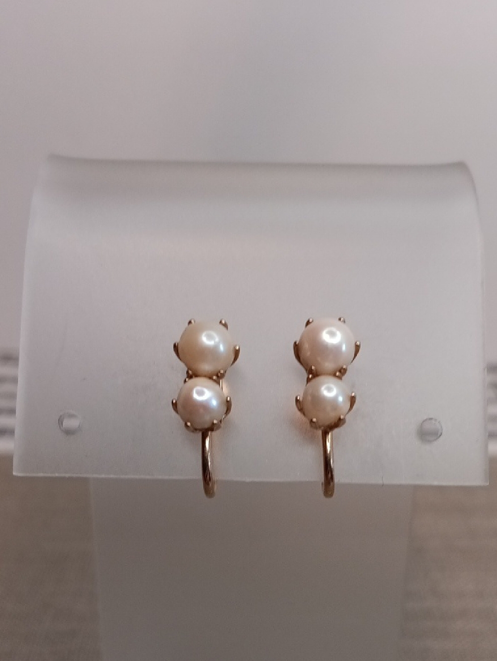 Gold Tone Double Pearl Screw Back Earrings Vintage